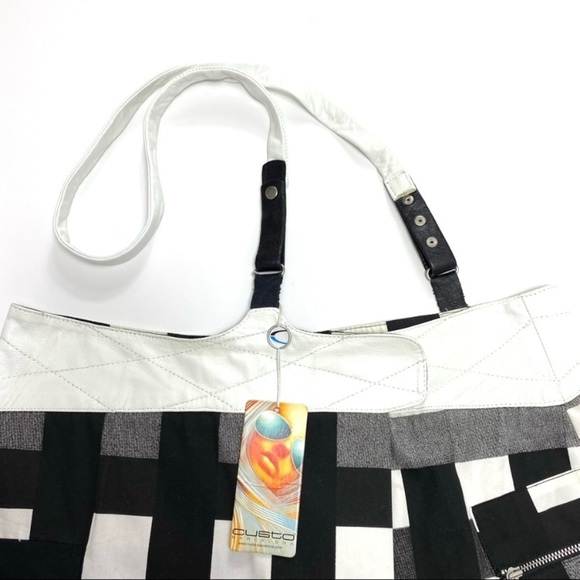 CUSTO Barcelona Leather Suspender Gingham Mini Skirt Black with White Size M New - Picture 4 of 10